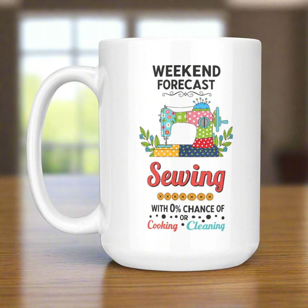 Weekend Forecast Sewing White Mug White 15oz