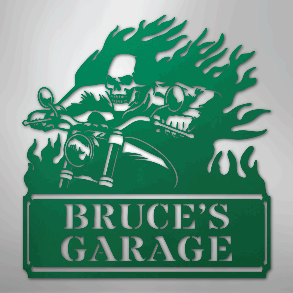 Custom Metal Wall Art - Personalized Demon Motorcycle Sign Green
