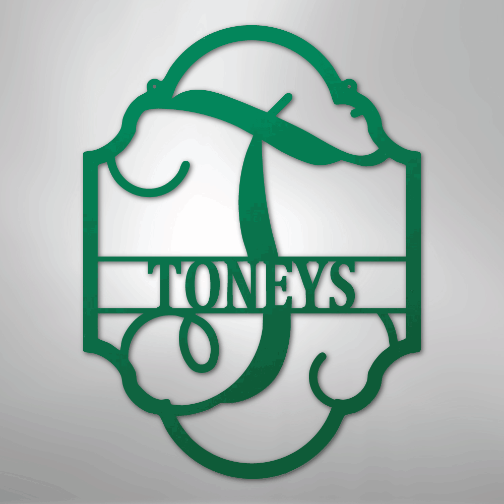 Custom Metal Wall Art - Personalized Split Letter Monogram Sign Green