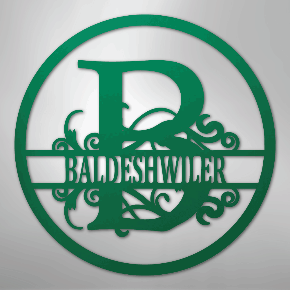 Custom Metal Wall Art - Personalized Split Circle Monogram Sign Green