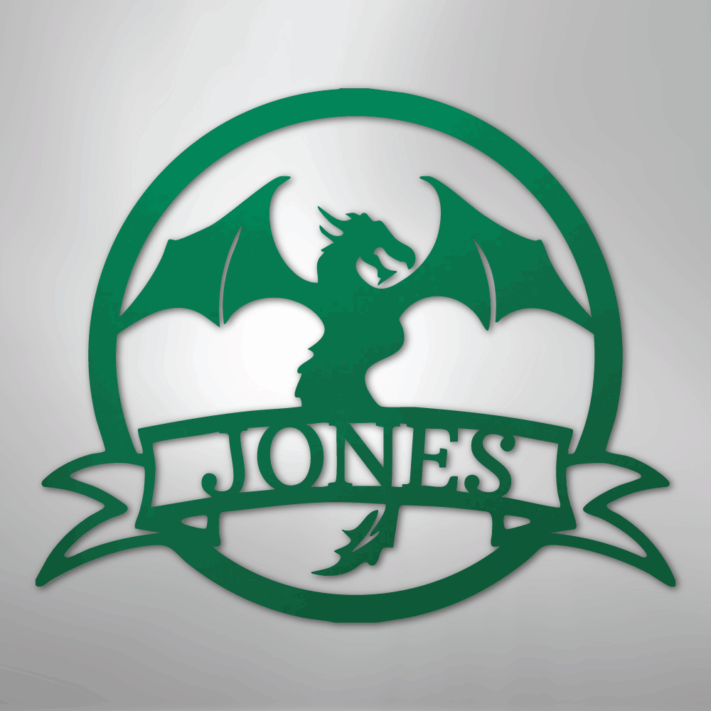 Custom Metal Wall Art - Personalized Dragon Name Sign Green