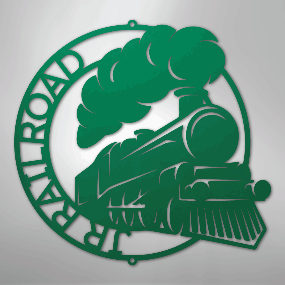 Custom Metal Wall Art - Personalized Railroad Circle Monogram Sign Green