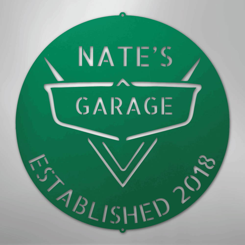 Custom Metal Wall Art - Personalized Classic Car Garage Plaque Green