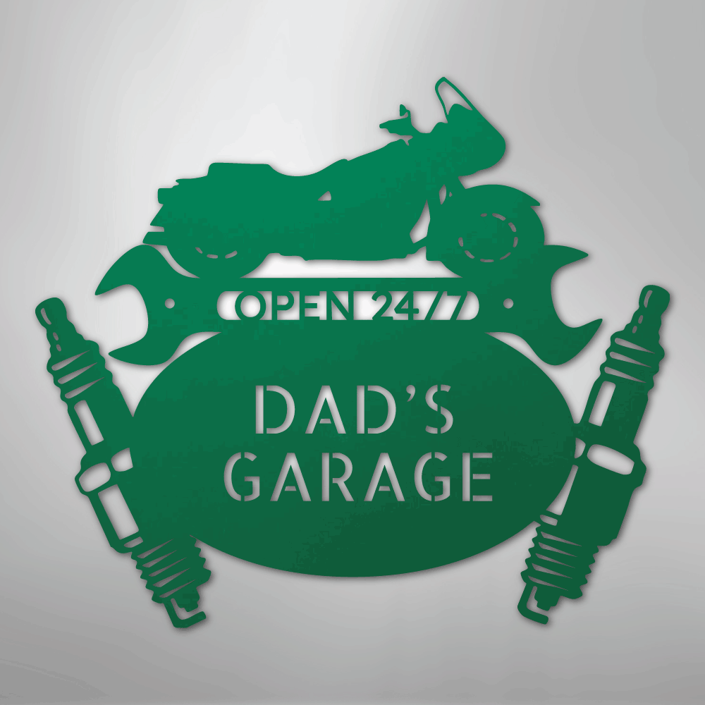 Custom Metal Wall Art - Personalized Cruiser Garage Name Sign Green