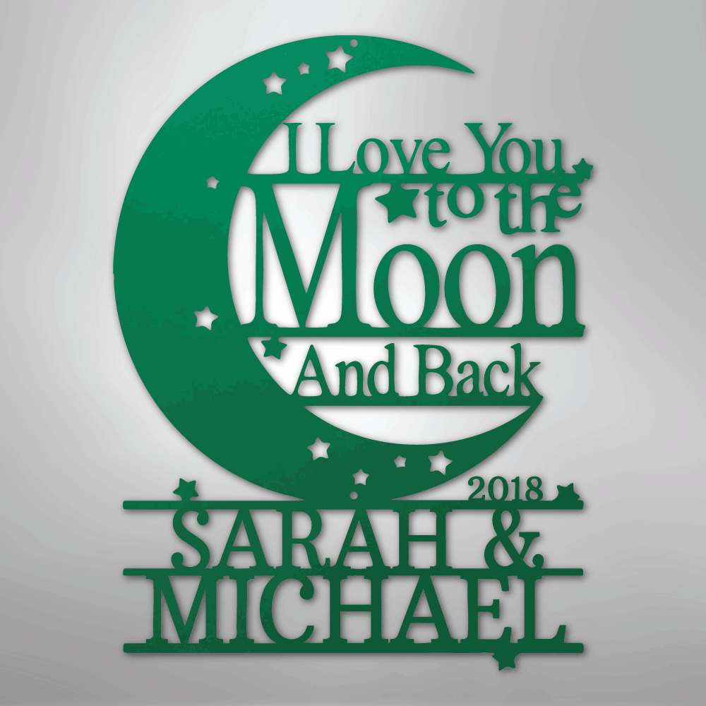 Custom Metal Wall Art - Personalized Moon and Back Monogram Sign Green