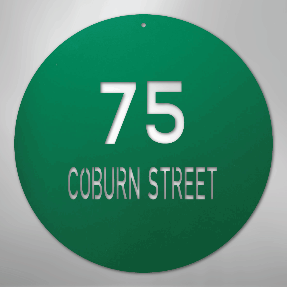 Custom Metal Sign - Personalized Round House Number Plaque Green