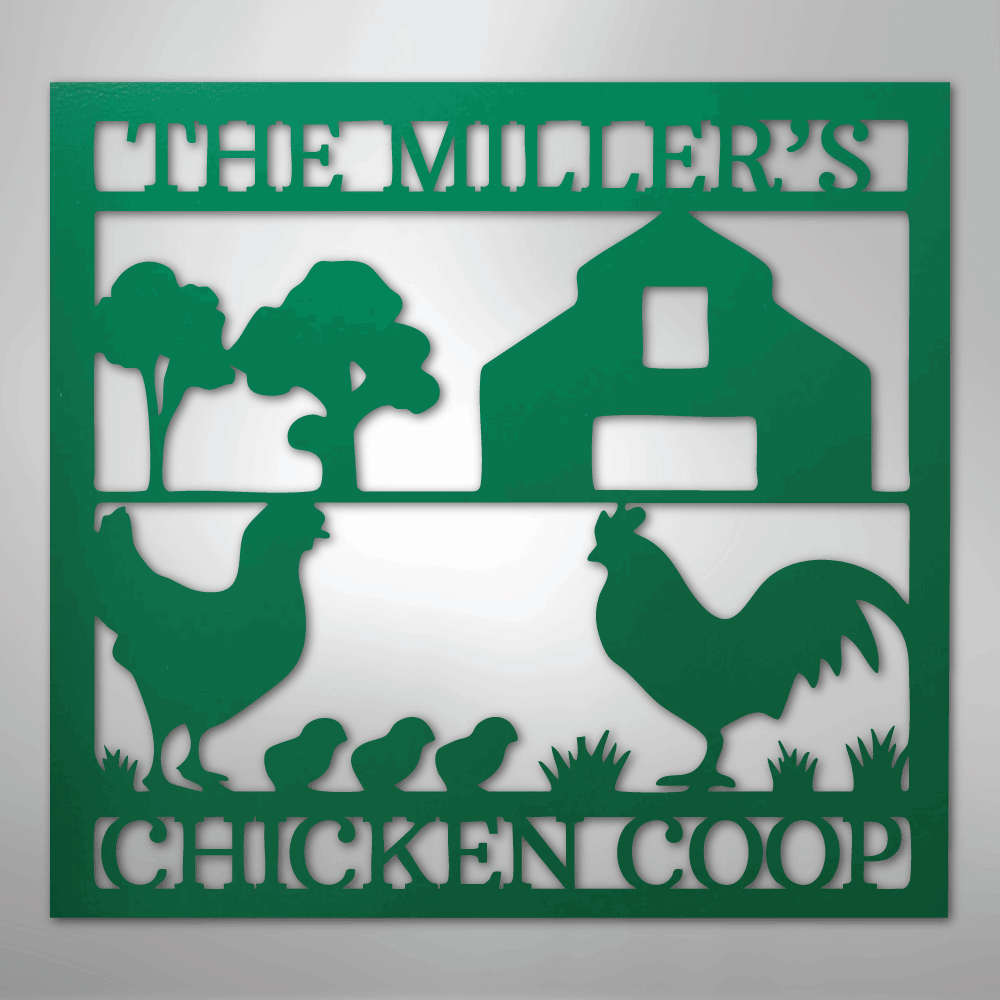 Custom Metal Wall Art - Homestead Chicken Coop Sign Green