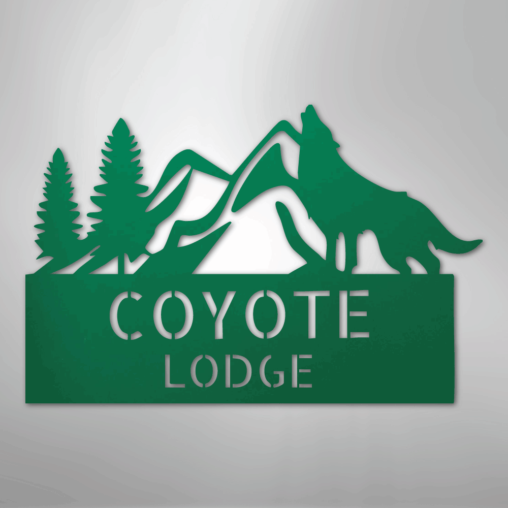 Custom Metal Wall Art - Personalized Coyote Sign Green