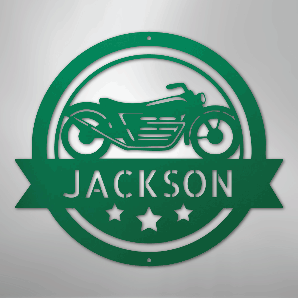 Custom Metal Wall Art - Personalized Motorcycle Name Monogram Sign Green