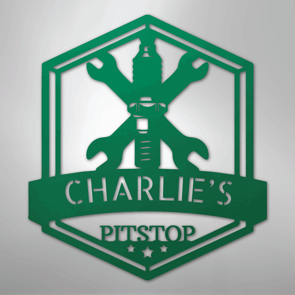 Custom Metal Wall Art - Personalized Garage Sign Green