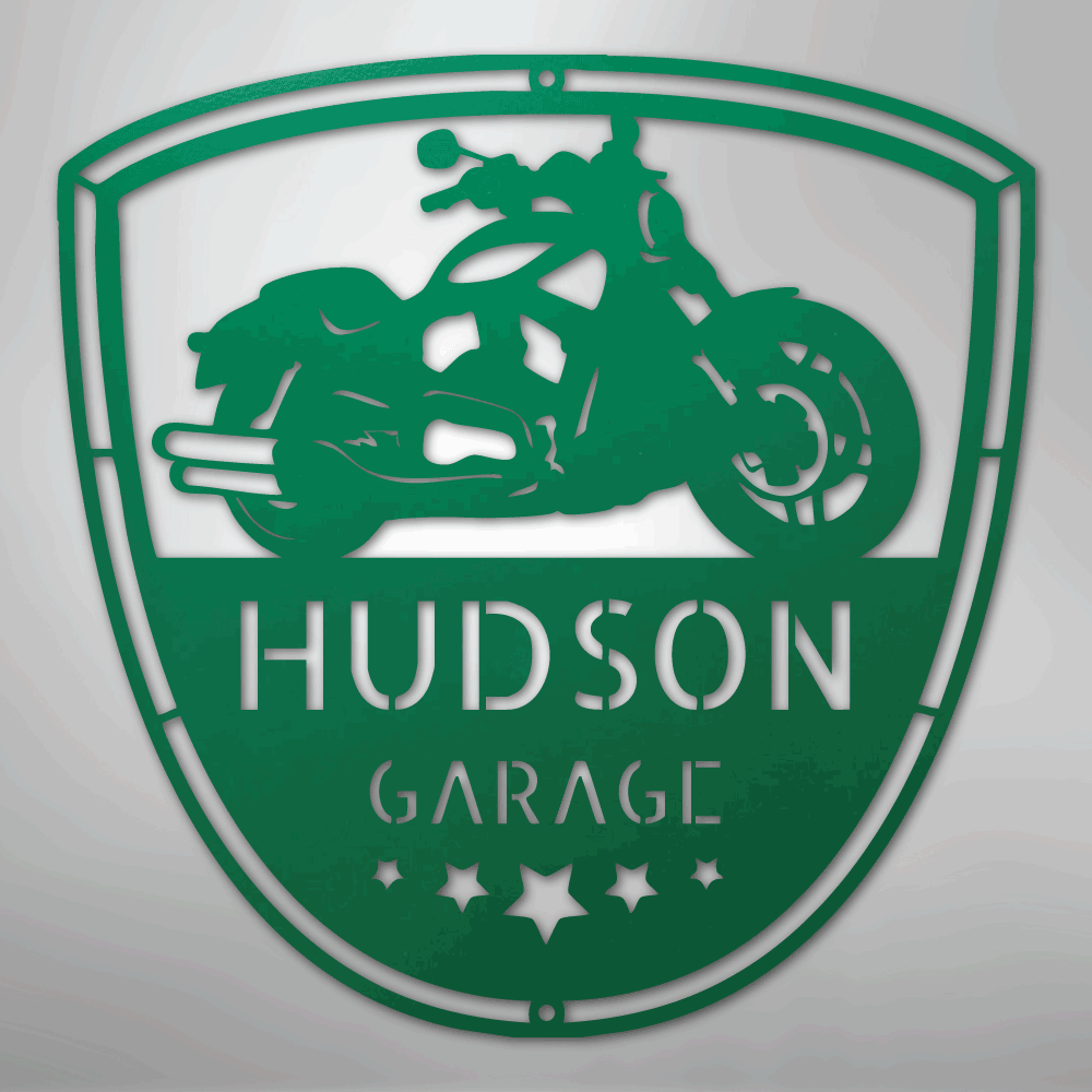 Custom Metal Wall Art - Personalized Motorcycle Name Monogram Green