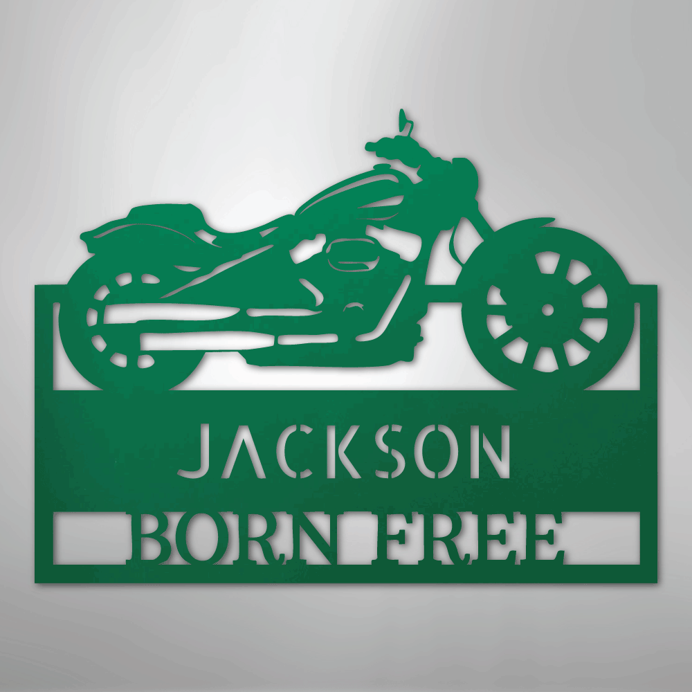 Custom Metal Wall Art - Personalized Biker Sign Green