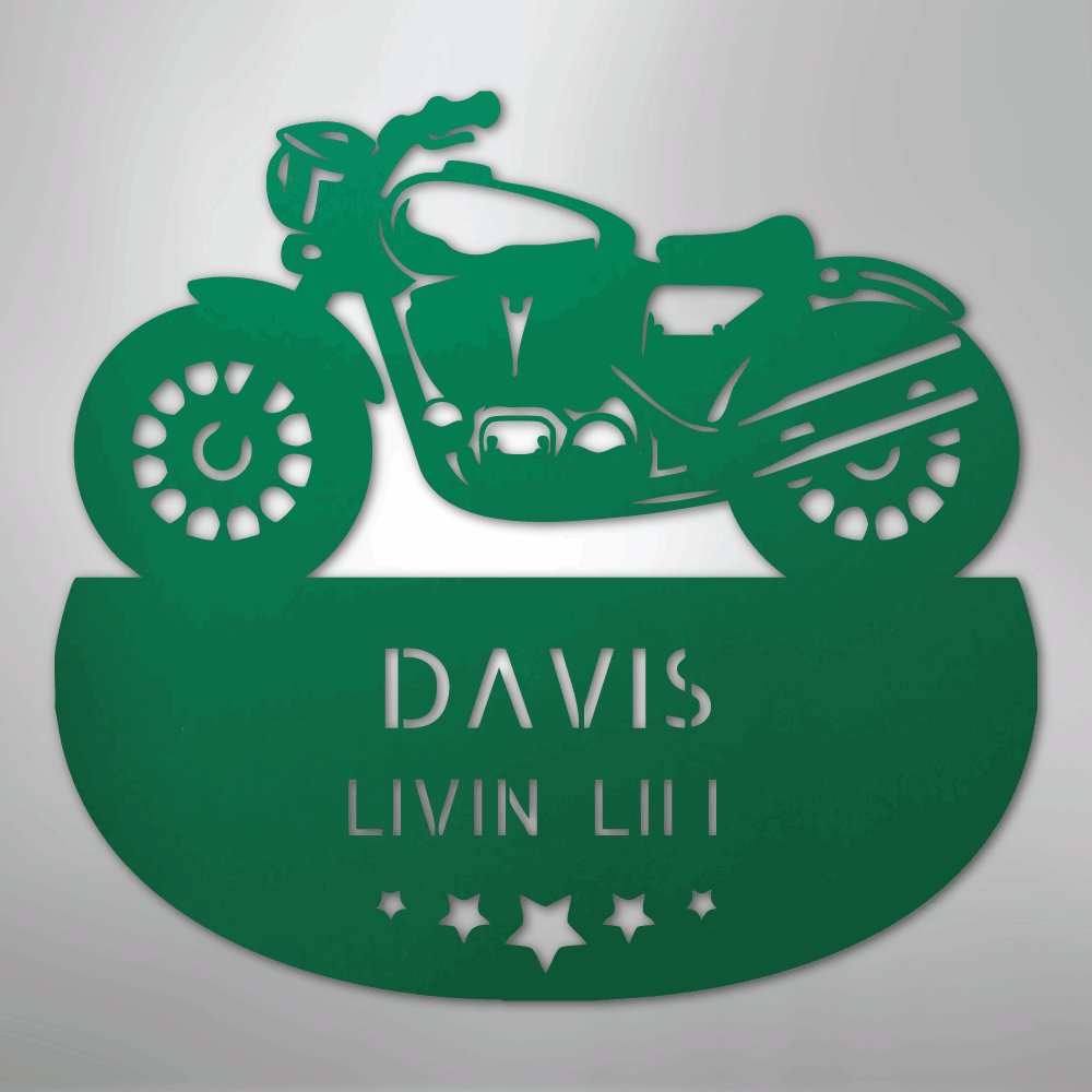 Custom Metal Wall Art - Personalized Biker Sign Green