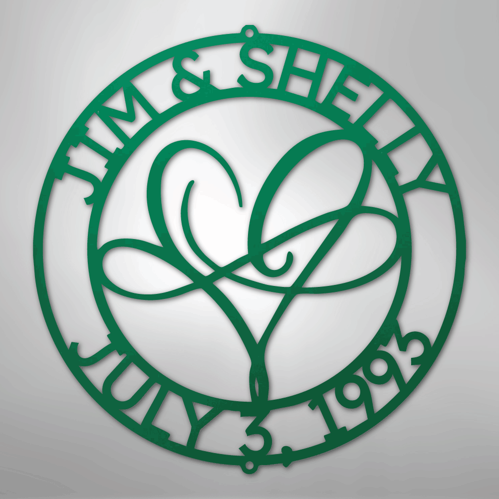 Custom Metal Wall Art - Personalized Wedding Infinity Name Sign Green