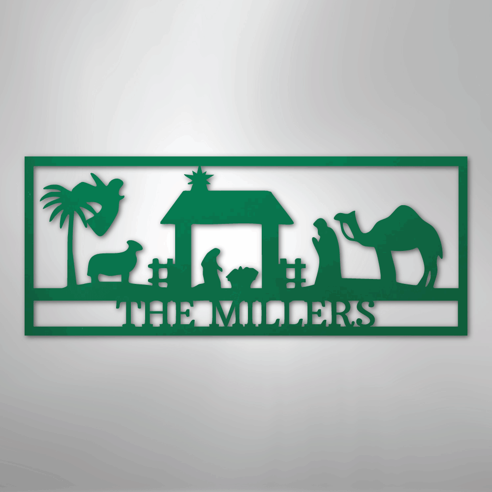 Custom Metal Wall Art - Personalized Nativity Sign Green