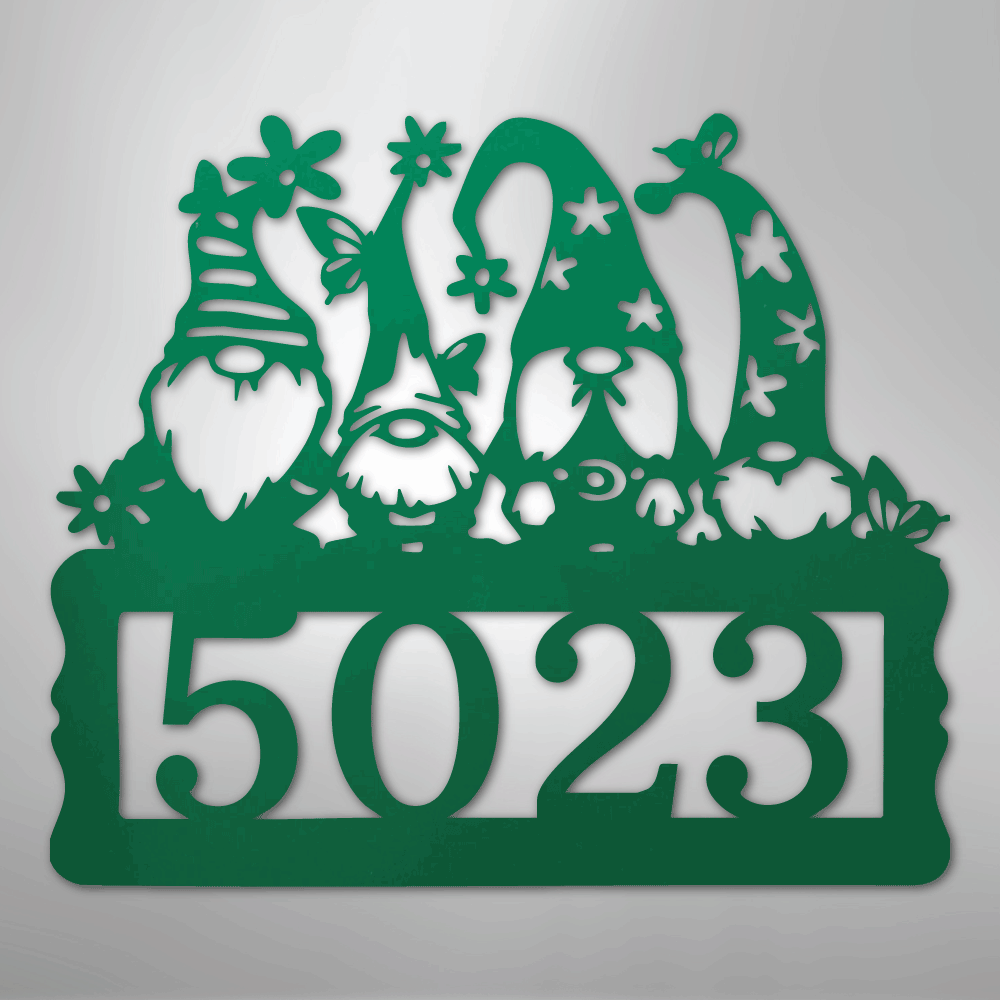 Custom Metal Wall Art - Personalized Gnome Address Sign Green