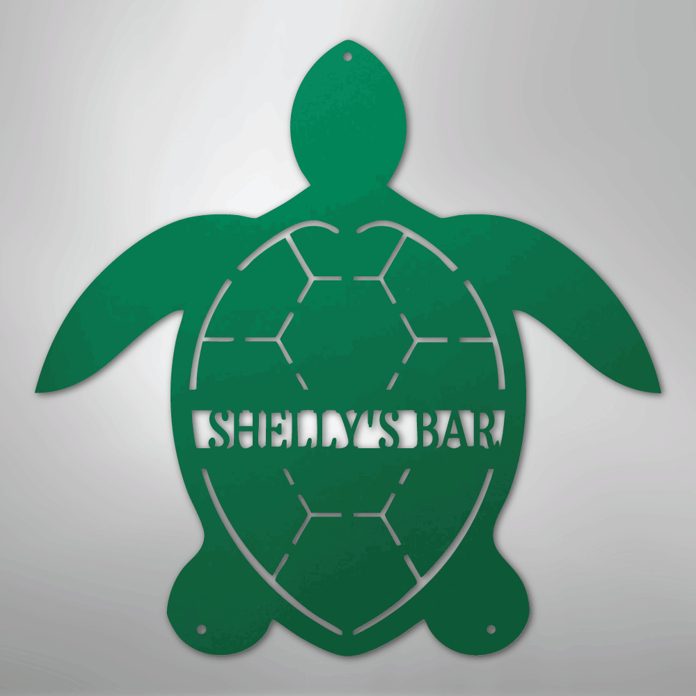 Custom Metal Wall Art - Personalized Sea Turtle Monogram Sign Green