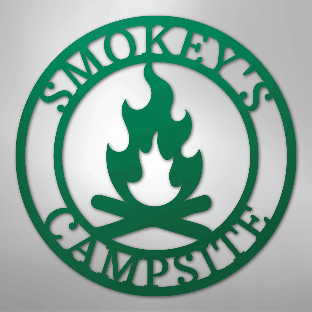 Custom Metal Wall Art - Personalized Fire Pit Sign Green