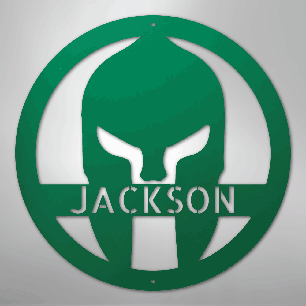 Custom Metal Wall Art - Personalized Spartan Warrior Sign Green