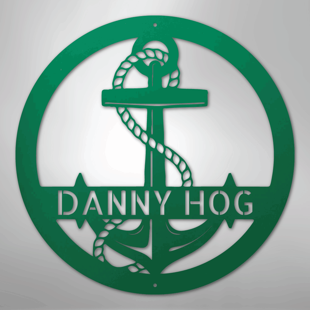 Custom Metal Wall Art - Personalized Nautical Anchor Sign Green