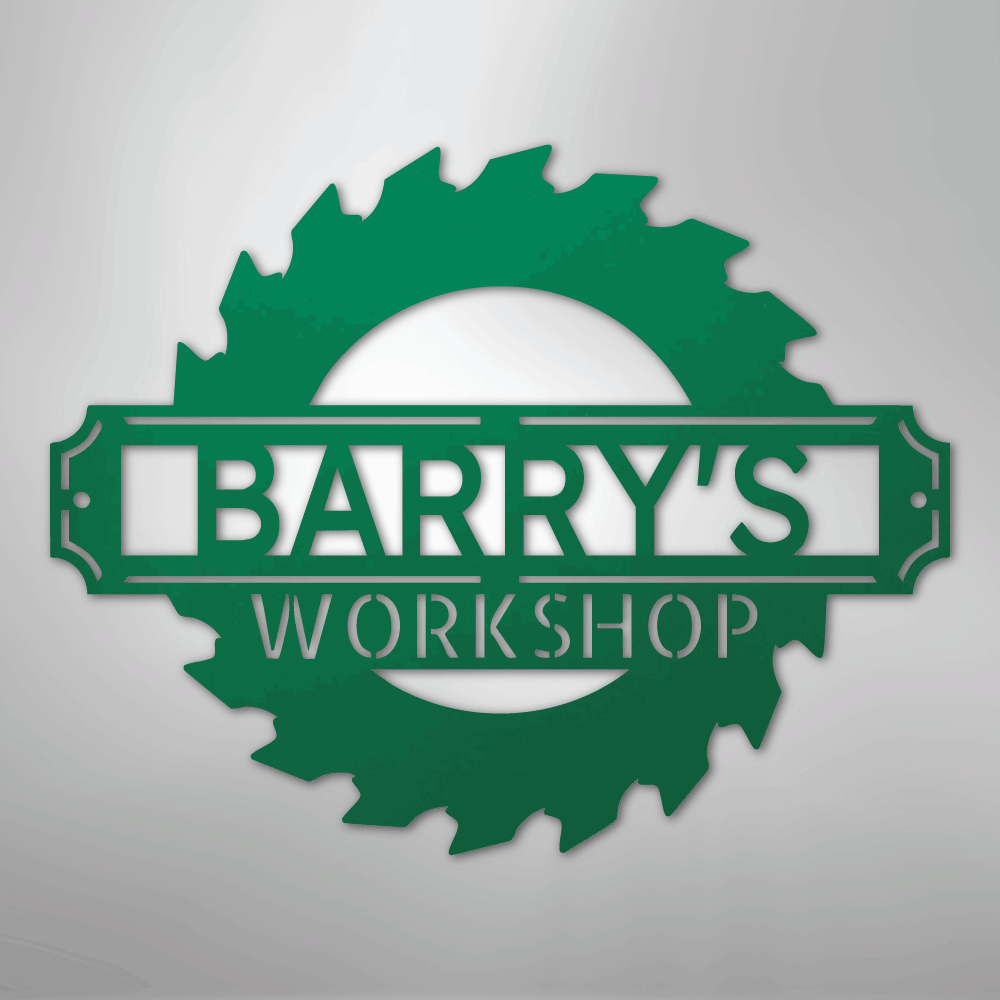 Custom Metal Wall Art - Personalized Workshop Name Sign Green