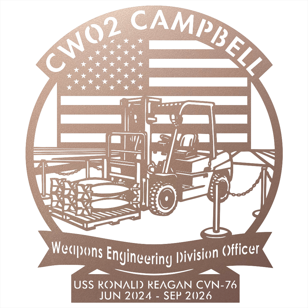 9298 - Military Forklift Metal Wall Art with American Flag Rose