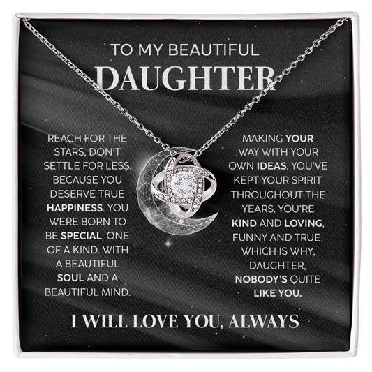 True Happiness Gift For Daughter Love Knot Necklace 14K White Gold Finish Standard Box