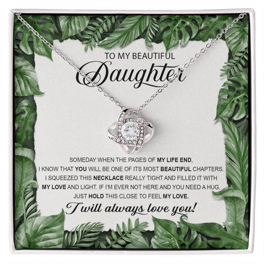 Beautiful Daughter Beautiful Chapters Love Knot Necklace 14K White Gold Finish Standard Box