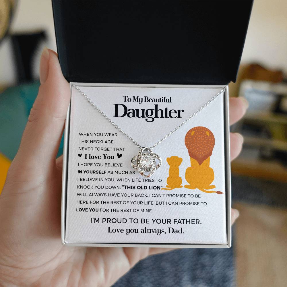 To My Daughter Proud Lion Love Knot Necklace