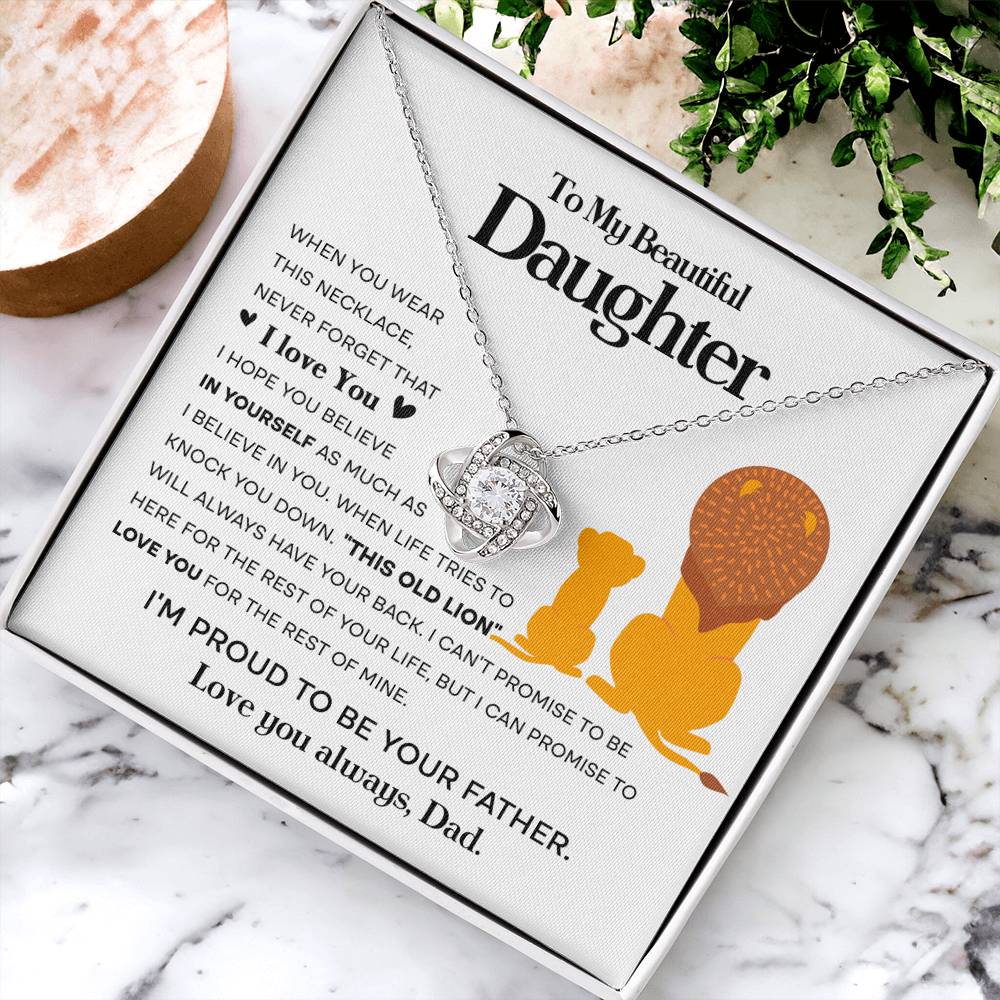 To My Daughter Proud Lion Love Knot Necklace