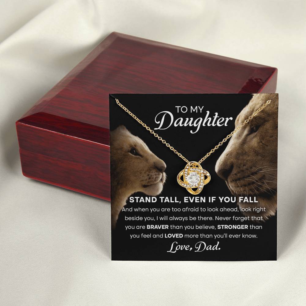 My Daughter Stand Tall From Dad Love Knot Necklace 18K Yellow Gold Finish Luxury Box