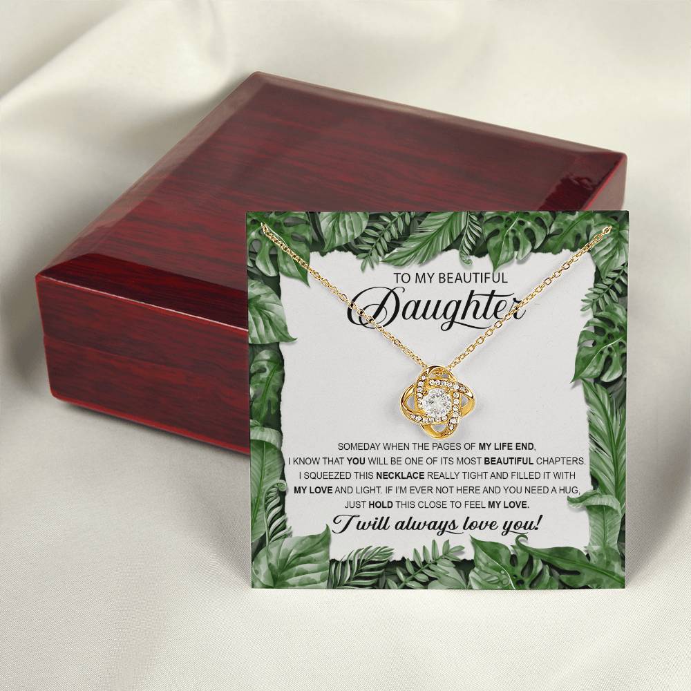 Beautiful Daughter Beautiful Chapters Love Knot Necklace 18K Yellow Gold Finish Luxury Box