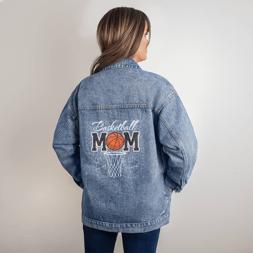 Basketball Mom Go Hard or Go Home Oversized Denim Jacket