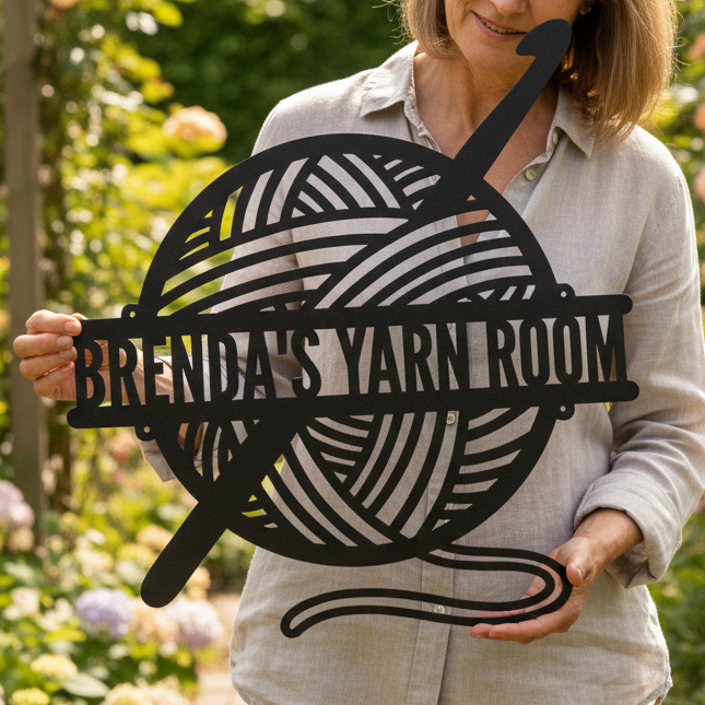 Hooked on Crochet – Personalized Metal Sign Black