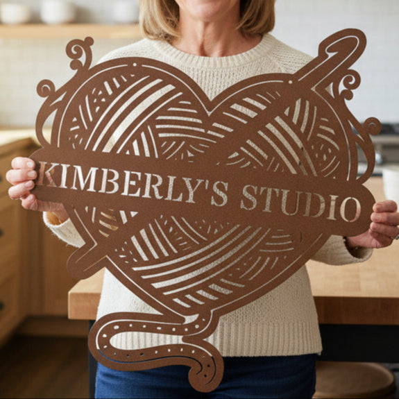 Ball of Yarn & Hook – Custom Metal Sign for Crochet Lovers Copper