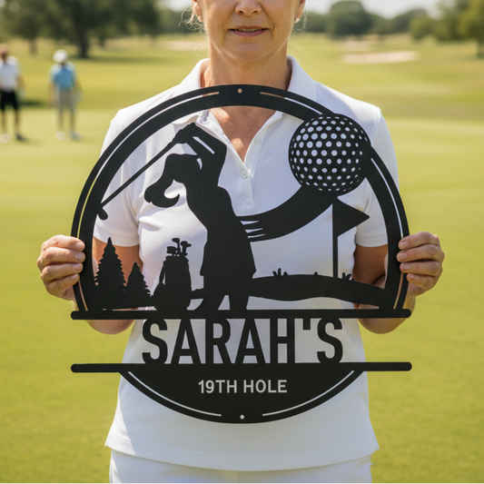 Personalized Golf Monogram Metal Sign Black