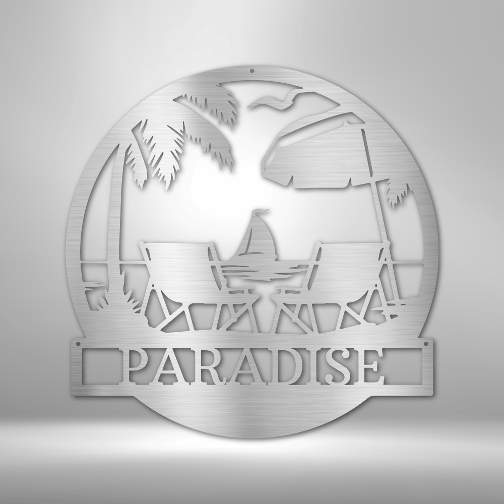 Beach Paradise Personalized Gifts - Custom Metal Sign Silver