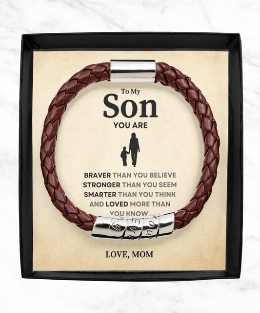 Braver Stronger Smarter Gift For Son Leather Bracelet Man Brown Bracelet