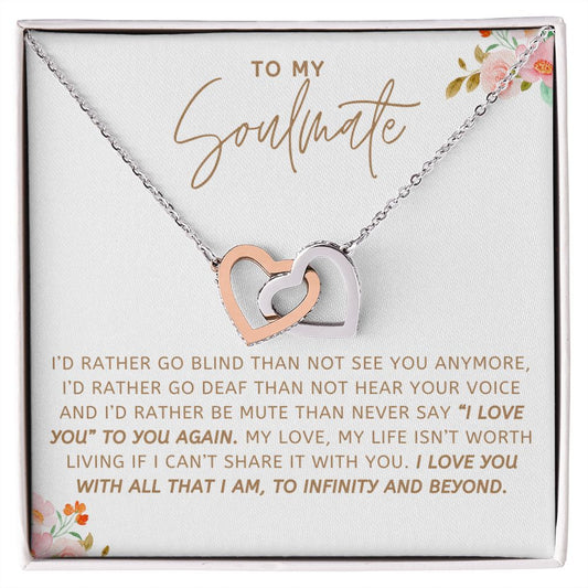 I Love You With All That I Am Gift For Soulmate Interlocking Hearts Necklace Polished Stainless Steel & Rose Gold Finish Standard Box