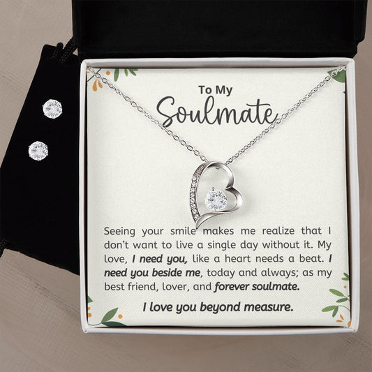 I Need You Beside Me Gift For Soulmate Forever Love Necklace 14k White Gold Finish Standard Box