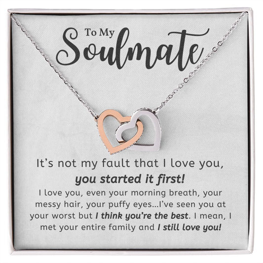 I Think You're The Best Gift For Soulmate Interlocking Hearts Necklace Polished Stainless Steel & Rose Gold Finish Standard Box