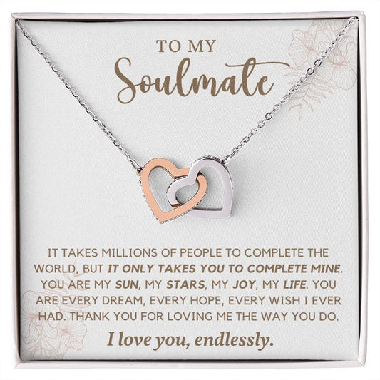 It Only Takes You To Complete Mine Gift For Soulmate Interlocking Hearts Necklace Polished Stainless Steel & Rose Gold Finish Standard Box