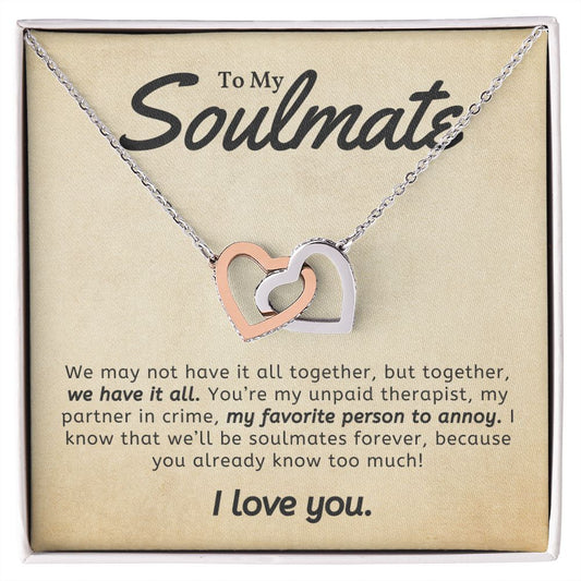 My Favourite Person To Annoy Gift For Soulmate Interlocking Hearts Necklace Polished Stainless Steel & Rose Gold Finish Standard Box