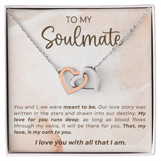 My Love For You Runs Deep Gift For Soulmate Interlocking Hearts Necklace Polished Stainless Steel & Rose Gold Finish Standard Box