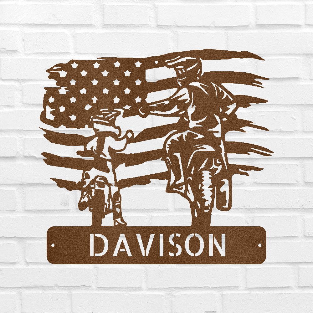 Personalized Motocross Metal Sign – Custom Father and Son Gift, Motocross Family Decor Copper