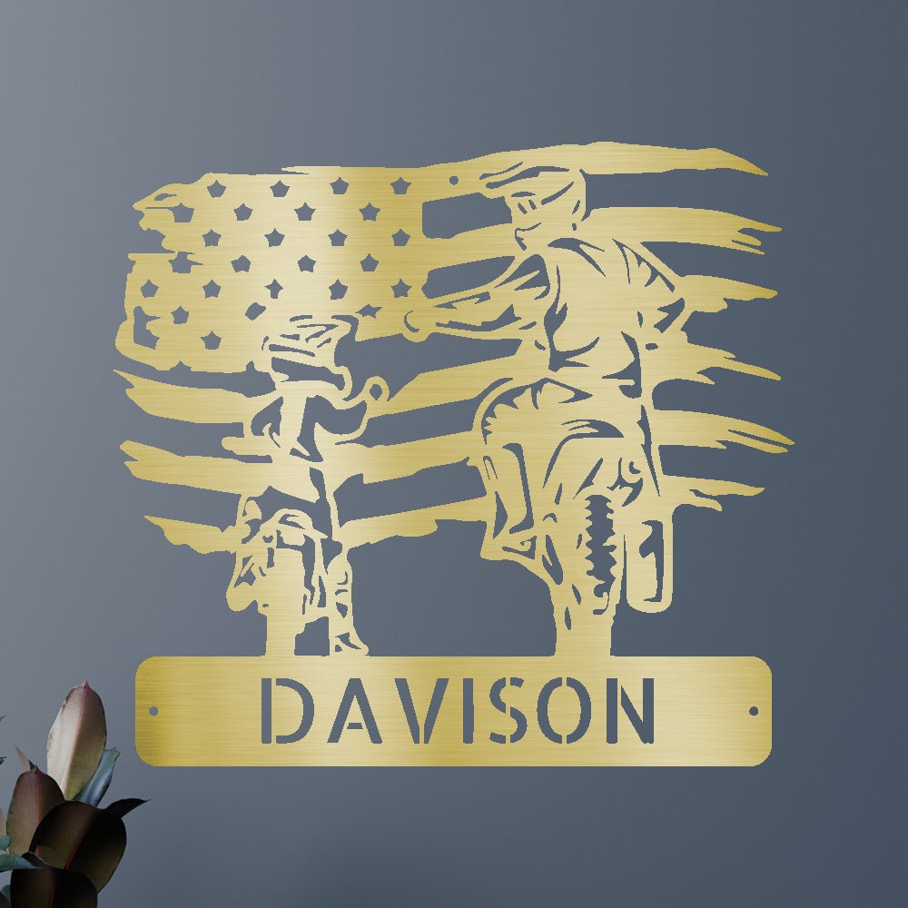 Personalized Motocross Metal Sign – Custom Father and Son Gift, Motocross Family Decor Gold