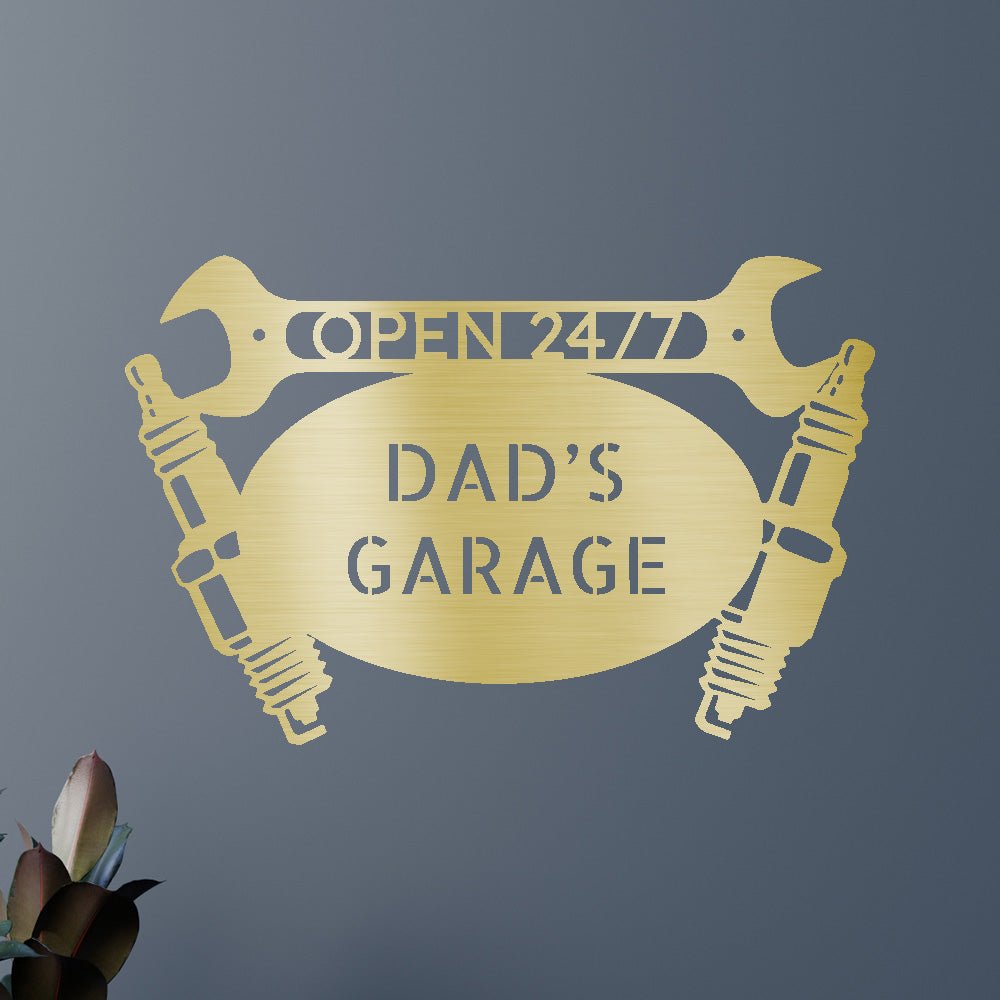 Car Dad's Garage Personalized Gifts - Custom Metal Sign Gold