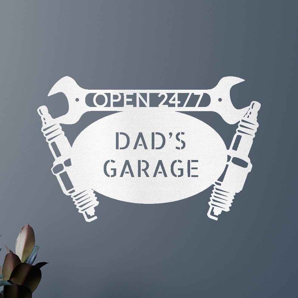 Car Dad's Garage Personalized Gifts - Custom Metal Sign White