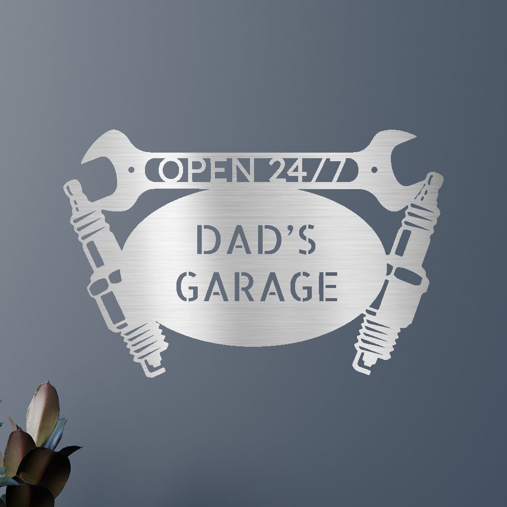 Car Dad's Garage Personalized Gifts - Custom Metal Sign Silver