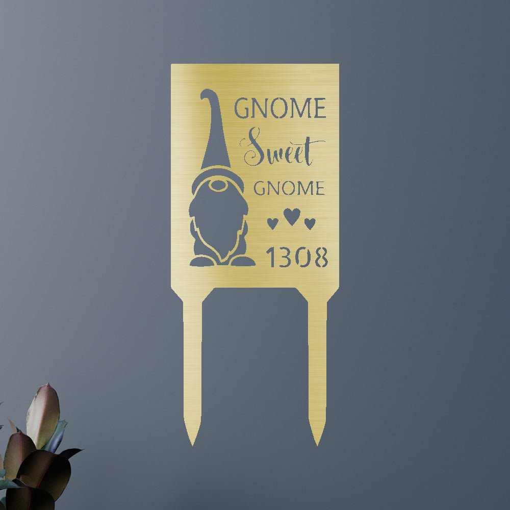 Gnome Home Stake - Custom Metal Sign Gold 18"